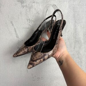 Marc Fisher Snakeskin Print Slingback Heels Size 8.5 Pointed Toe Stiletto Work